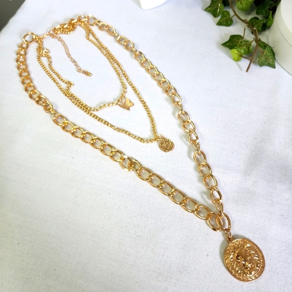 3 Strand Gold Chain Stack Necklace New - Picture 5 of 6